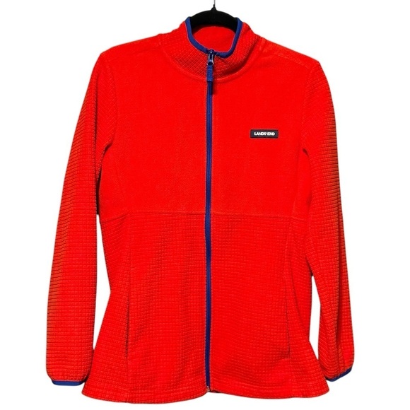 LANDS’ END Breathable Grid Fleece Full-Zip Orange Blue Jacket Size Medium - Picture 4 of 12
